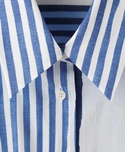 Mango Stripe Cotton Button-up Shirt In Medium Blue