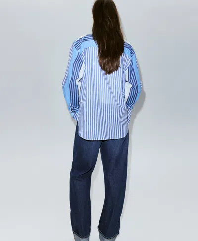 Mango Stripe Cotton Button-up Shirt In Medium Blue