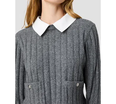 French Connection Aleyna Knit Combo Collared Pullover In Stone Heather Grey,winter White