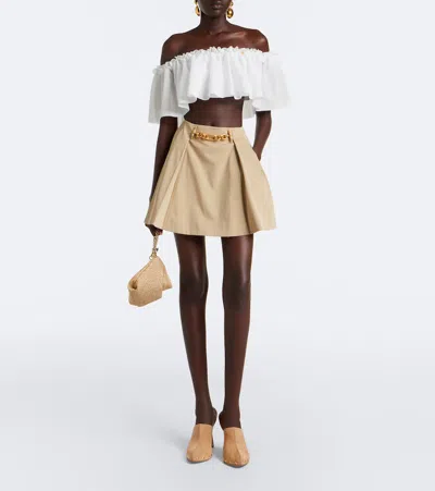 Balmain Off-shoulder Crop Top In White