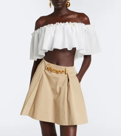Balmain Off-shoulder Crop Top In White