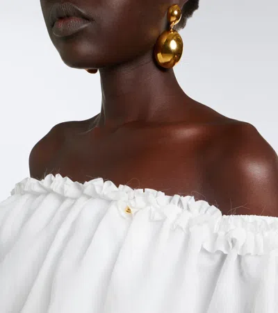 Balmain Off-shoulder Crop Top In White