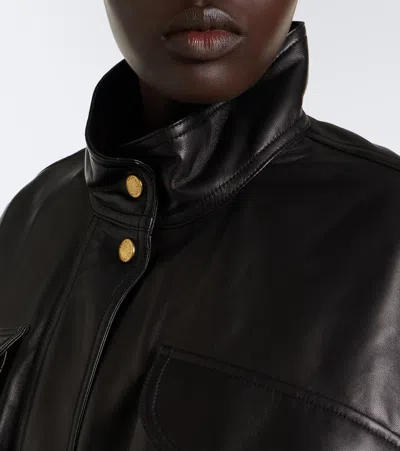 Balmain Cropped Leather Jacket In Black