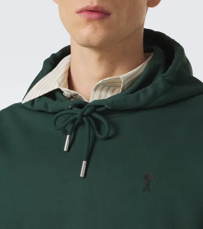Ami Alexandre Mattiussi Deep Green Pullover Hoodie With Adjustable Drawstring In Green
