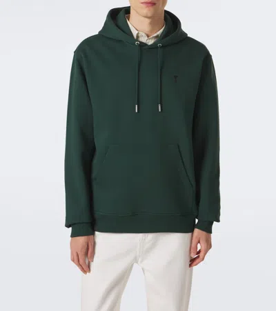Ami Alexandre Mattiussi Deep Green Pullover Hoodie With Adjustable Drawstring In Green