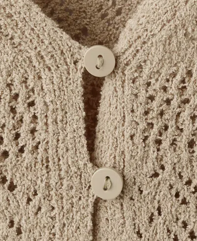 Mango Crocheted Button Front Vest In Light Pastel Brown