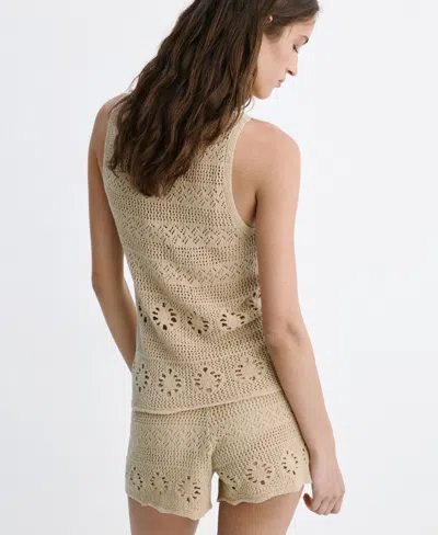 Mango Crocheted Button Front Vest In Light Pastel Brown
