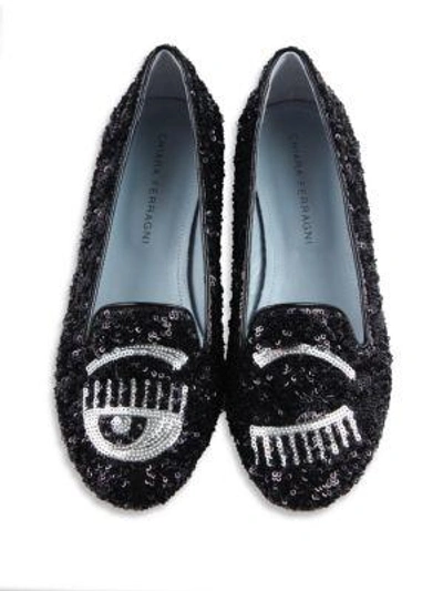 Shop Chiara Ferragni Flirting Sequin Loafers In Black-silver