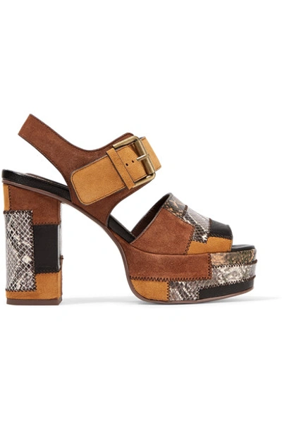 Shop See By Chloé Patchwork Snake-effect Leather And Suede Platform Sandals