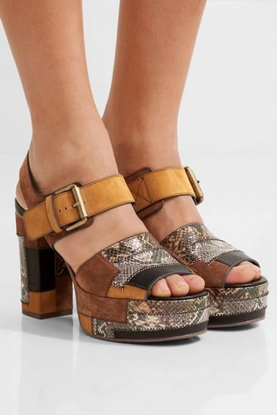 Shop See By Chloé Patchwork Snake-effect Leather And Suede Platform Sandals