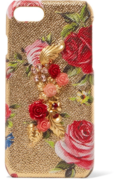 Dolce & Gabbana Embellished Metallic Textured-leather Iphone 7 Case
