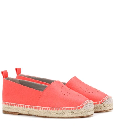 Anya Hindmarch Smiley Leather Espadrilles In Neon Coral