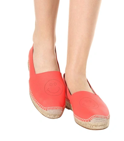 Shop Anya Hindmarch Smiley Leather Espadrilles In Eeoe Coral
