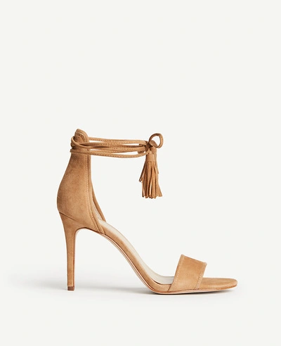 Ann Taylor Esme Tassel Wrap Suede Sandals In Caramel Tan