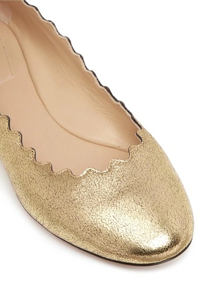 Shop Chloé 'lauren' Scalloped Metallic Leather Ballerina Flats