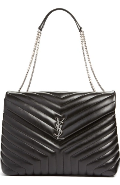 Saint Laurent Monogram Quilted Leather Slouchy Shoulder Bag - Black In Nero
