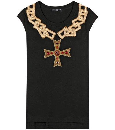 Dolce & Gabbana Embellished Cotton T-shirt In Black