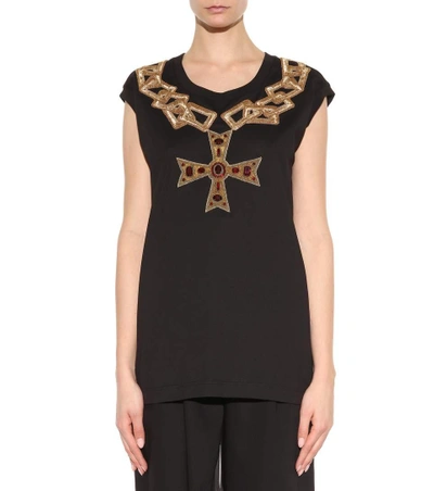 Shop Dolce & Gabbana Embellished Cotton T-shirt In Black