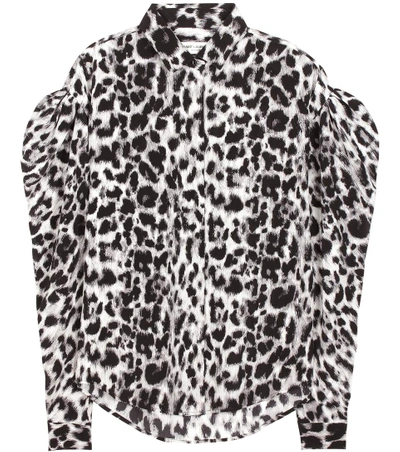 Saint Laurent Leopard Print Cotton & Silk Blouse In Noir Craie Gris