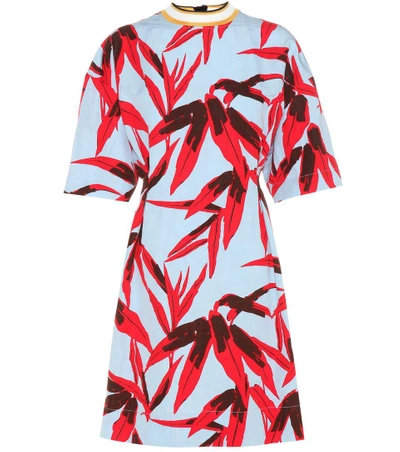 Shop Marni Printed Cotton And Linen-blend Dress In Illusioe Llue