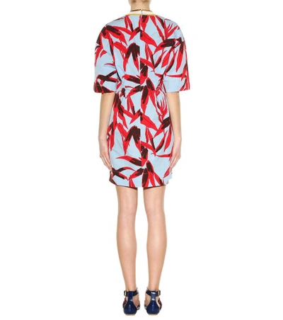 Shop Marni Printed Cotton And Linen-blend Dress In Illusioe Llue