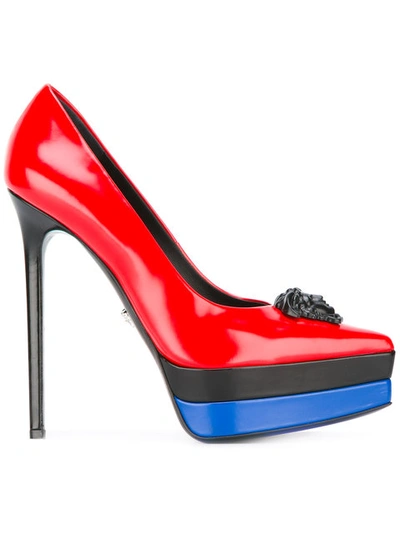 Versace Patent Medusa Toe Pumps In Red
