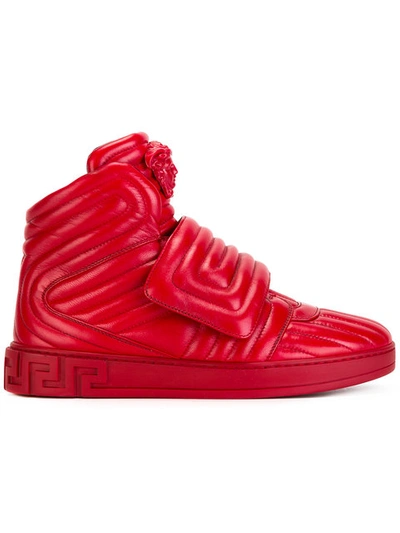 Versace Aros Men's Quilted Leather High-top Sneaker, Geranium Red