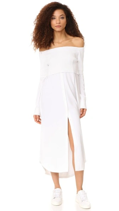 Dkny Off-the-shoulder Ribbed Twill Dress In White