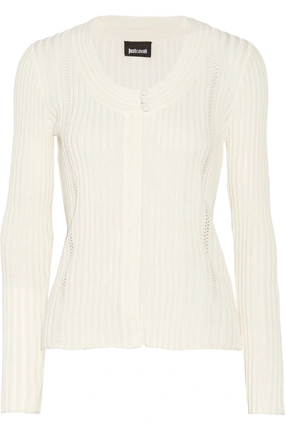 Just Cavalli Pointelle-trimmed Ribbed-knit Cardigan
