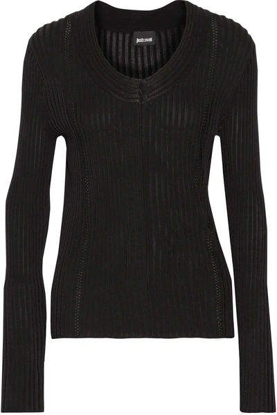 Just Cavalli Pointelle-trimmed Ribbed-knit Cardigan