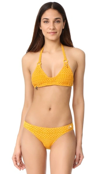 Stella Mccartney Embellished Crocheted Stretch Cotton-blend Bikini Set In Yellow