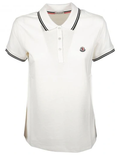 Shop Moncler Embroidered Logo Polo Shirt In Panna