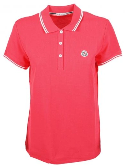 Shop Moncler Embroidered Logo Polo Shirt In Fuxia