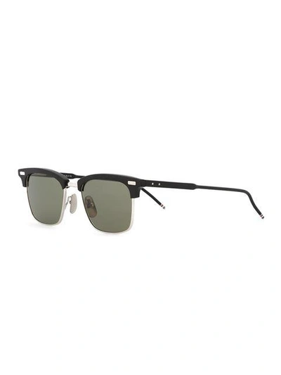 Shop Thom Browne Matte Black & Silver Sunglasses