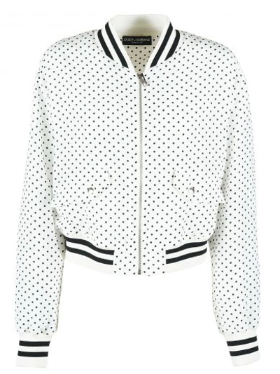 Shop Dolce & Gabbana : White/black Polka Dot Bomber In Bianco Pois Nero