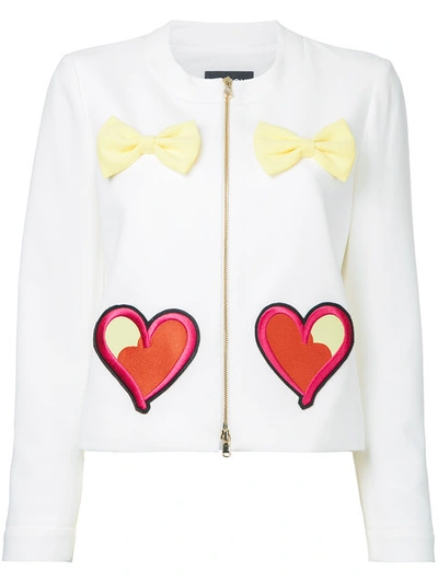 Boutique Moschino Embroidered Hearts Bow Applique Jacket In White
