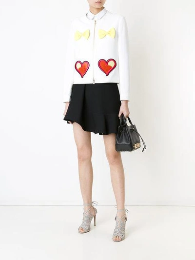 Shop Boutique Moschino Embroidered Hearts Bow Applique Jacket In White