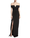 GALVAN SATIN OFF-THE-SHOULDER GOWN, BLACK