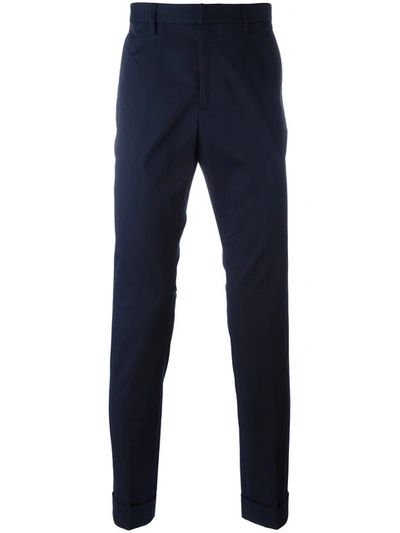 Shop Gucci Bee Embroidered Classic Chinos In Blue