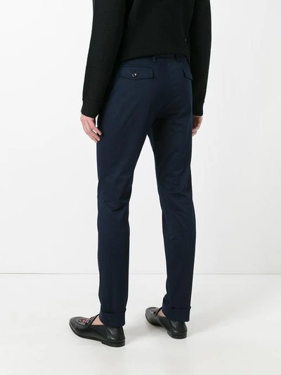 Shop Gucci Bee Embroidered Classic Chinos In Blue