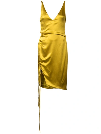 Galvan Gold Lace Up Slit Dress In Metallics,yellow