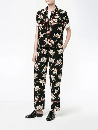 Shop Marni Floral Print Pyjama Trousers In Black