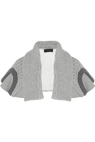 Burberry Woman Cotton-blend Jersey And Cable-knit Cape Gray