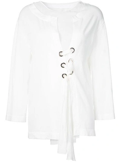 Shop Alberta Ferretti Lace Up Blouse In White