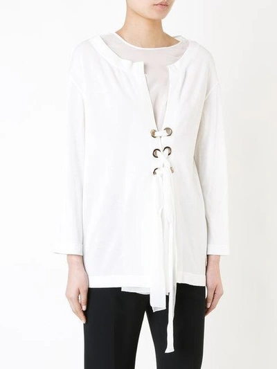 Shop Alberta Ferretti Lace Up Blouse In White