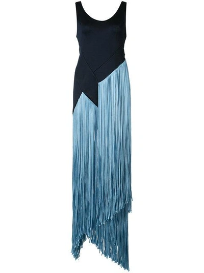 Shop Galvan Fringed Asymmetric Dress In Blue