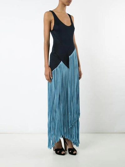 Shop Galvan Fringed Asymmetric Dress In Blue