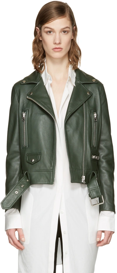 Acne Studios Green Leather Mock Jacket In Forest Green