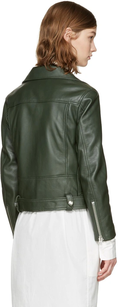 Shop Acne Studios Green Leather Mock Jacket