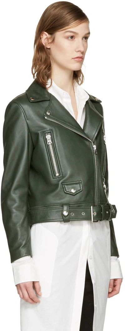 Shop Acne Studios Green Leather Mock Jacket